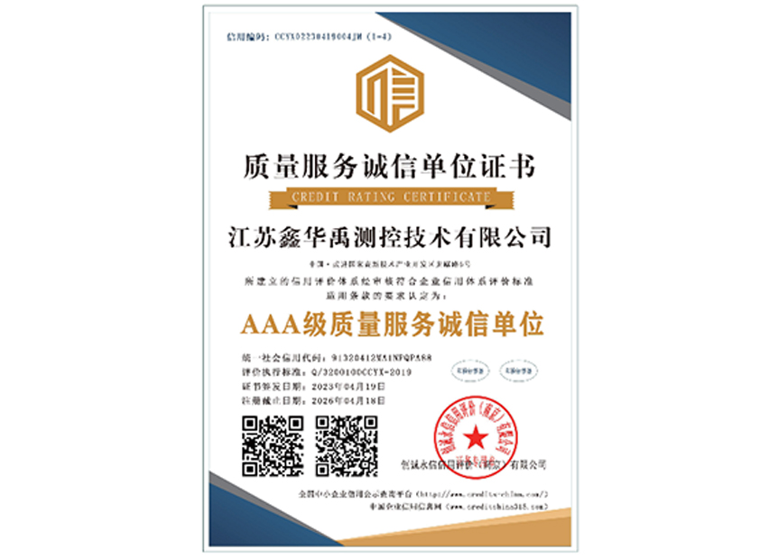 質量服務誠信單位證書